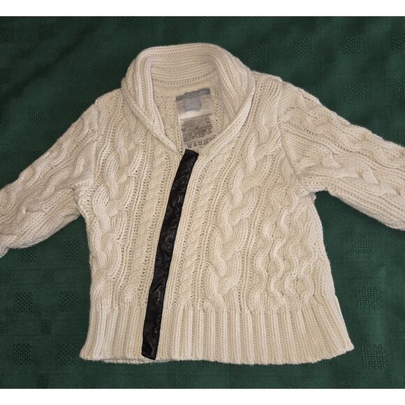 Banana Republic Baby Cableknit Sweater 6-12 Months Fisherman Cream Zip Up Mini - Picture 2 of 11